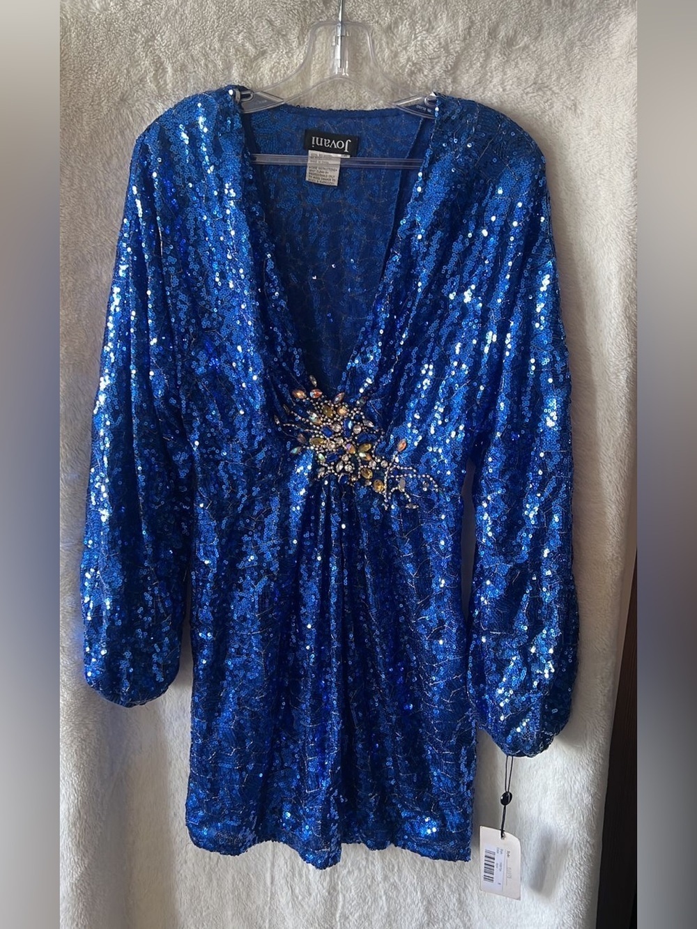 Jovani Royal Blue Sequin V-Neck mini party dress with Jeweled Waist size 8 NWT